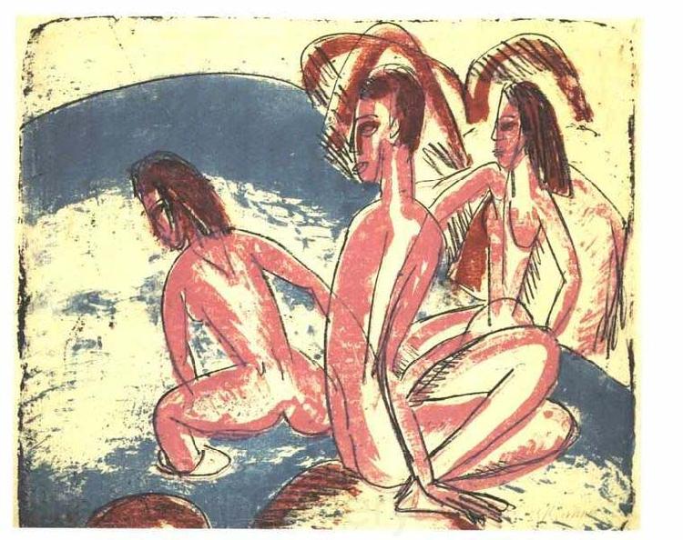 Ernst Ludwig Kirchner Tree bathers sitting on rocks